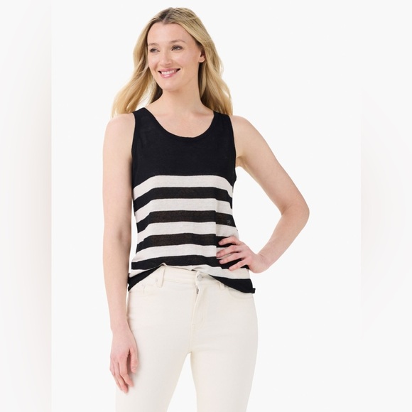 Nic+Zoe Featherweight Striped Tank Size XXL In Black Multi Linen Blend NWT - Picture 1 of 7